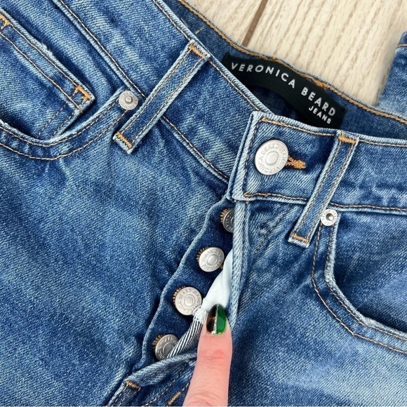 Veronica Beard Ryleigh Patched Knee Straight Leg Jeans 24/00 Atlas Blue $328 - Picture 2 of 13